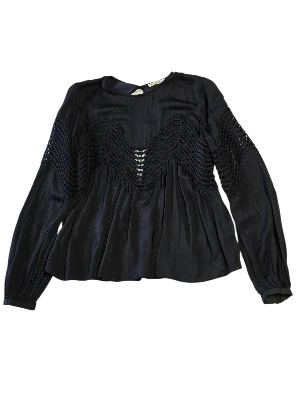 Mustard Seed Black Scoop Neck Blouse with‎ Gentle Gather - Picture 9 of 10
